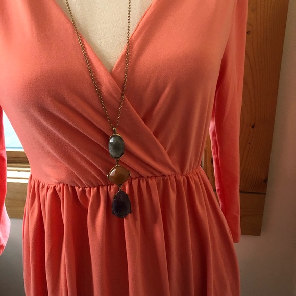 Coral midi dress, pockets 3/4 sleeve polyester - Picture 8 of 12